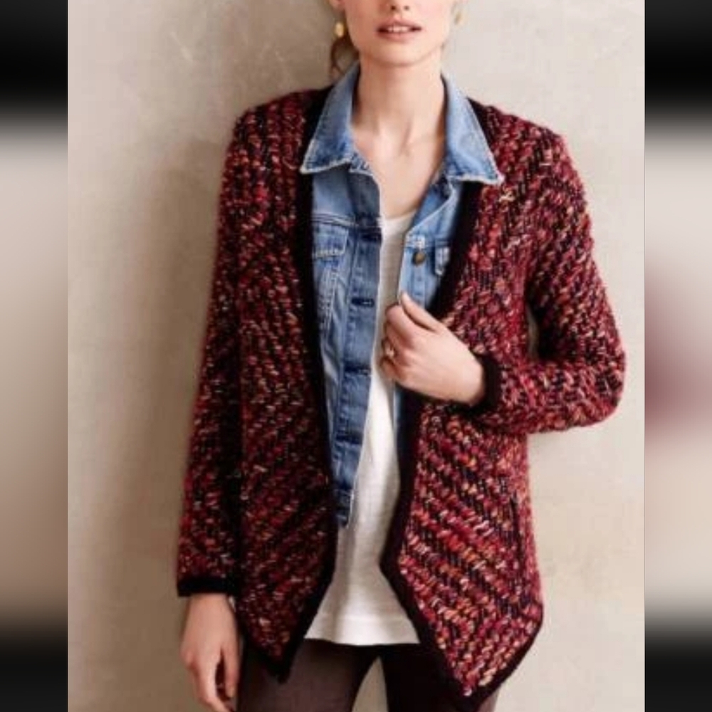 Anthropologie Moth Keavy Jacquard Sweater Jacket Size XS Multicolor